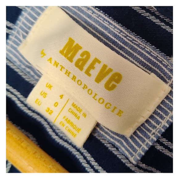 Maeve Anthro Surplice Long Sleeve Oxford Stripe Collared V-Neck Wrap Top US 0 - Picture 4 of 6